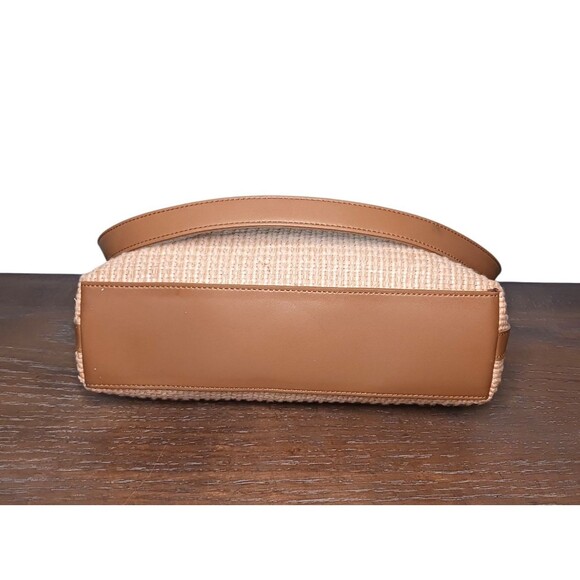 Vintage Fossil Tan Woven Straw Brown Leather Strap Tote Shoulder Bag Boho Y2K - Picture 4 of 5